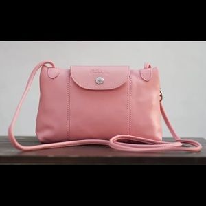 Longchamp Le Pliage Cuir leather crossbody pink nwot